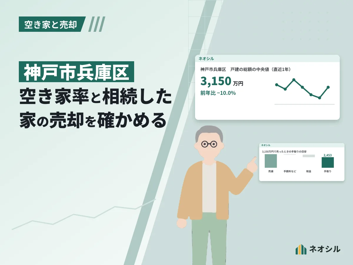 市区町村の相場の数字とグラフを指して説明する人物のイラスト