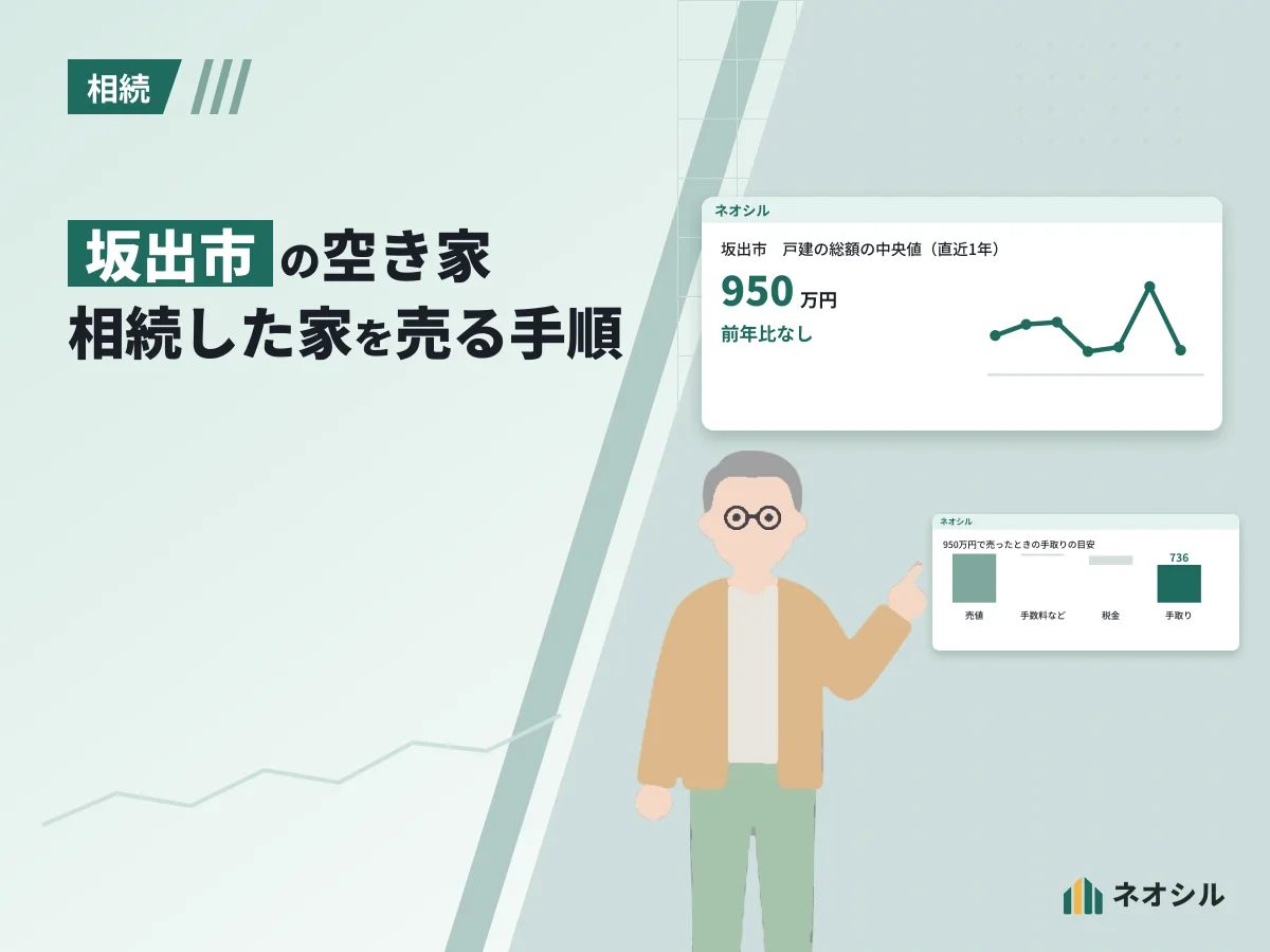 市区町村の相場の数字とグラフを指して説明する人物のイラスト