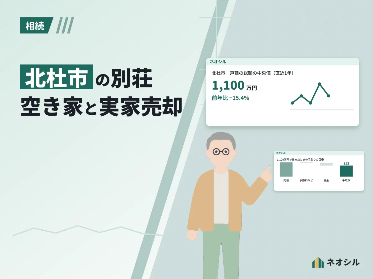 市区町村の相場の数字とグラフを指して説明する人物のイラスト
